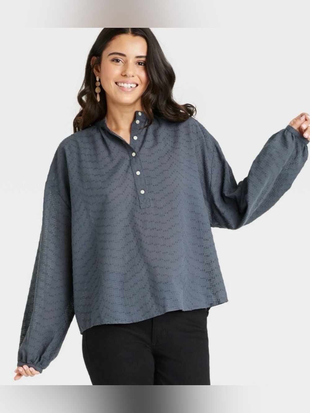 Universal Thread Women's Balloon Long Sleeve Poet Blouse Size Large Navy Top